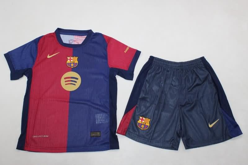 24/25 Barcelona Home Kids Soccer Jersey And Shorts Sponsor