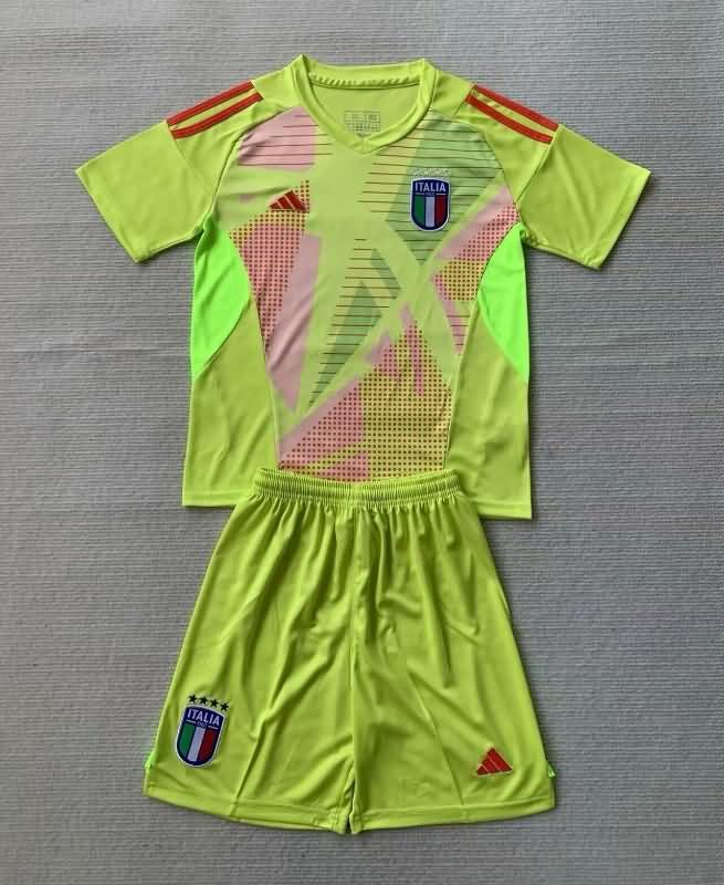 2024 Italy Goalkeeper Yellow Kids Soccer Jersey And Shorts