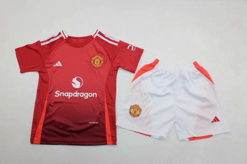 24/25 Manchester United Home Kids Soccer Jersey And Shorts