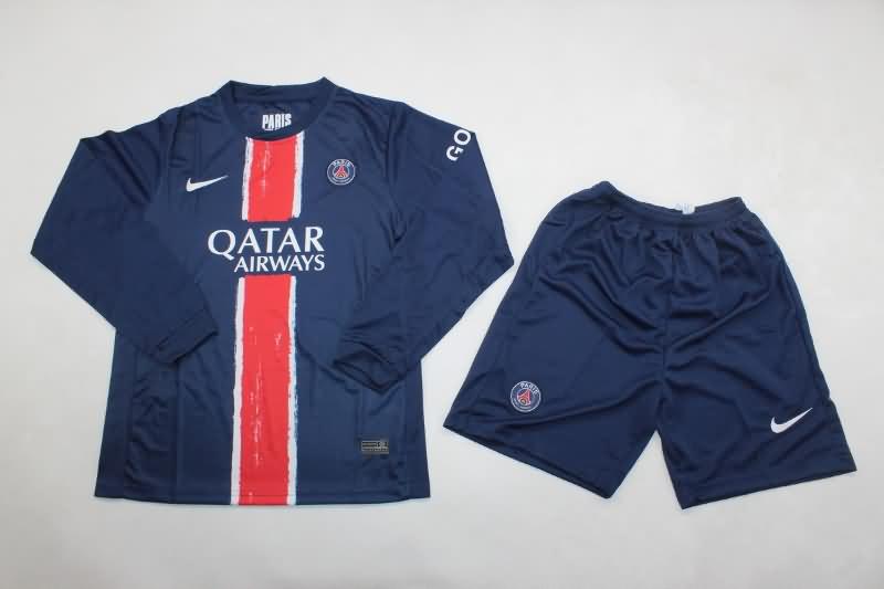 24/25 Paris St Germain Home Long Sleeve Kids Soccer Jersey And Shorts
