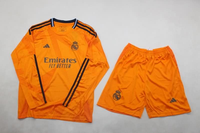 24/25 Real Madrid Away Long Sleeve Kids Soccer Jersey And Shorts