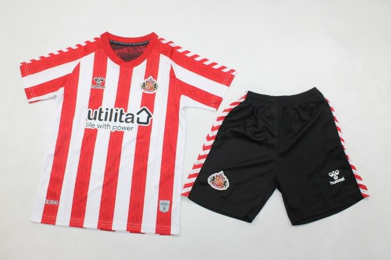 24/25 Sunderland Home Kids Soccer Jersey And Shorts
