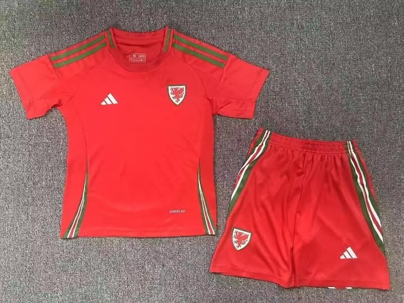 2024 Wales Home Kids Soccer Jersey And Shorts