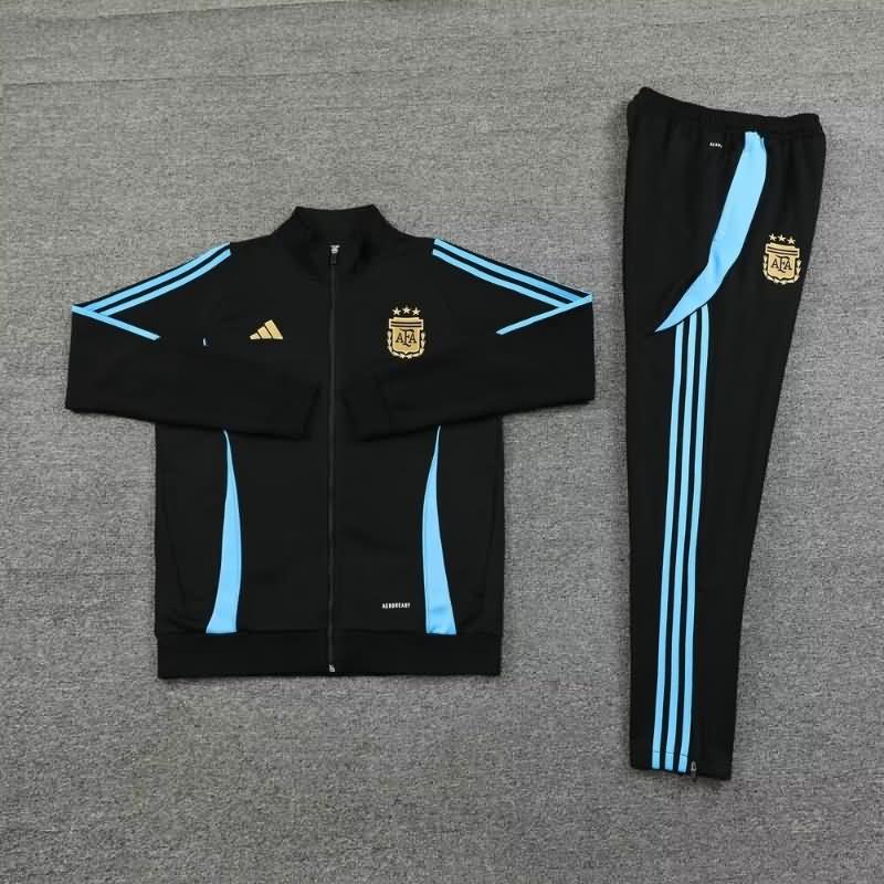 Thailand Quality(AAA) 2024 Argentina Black Soccer Tracksuit 02