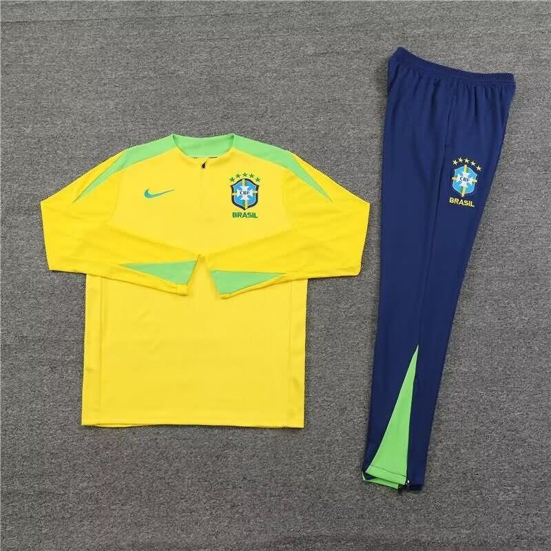 Thailand Quality(AAA) 2024 Brazil Yellow Soccer Tracksuit