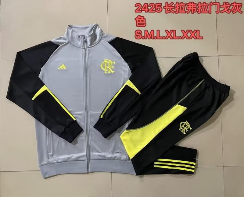 Thailand Quality(AAA) 2024 Flamengo Grey Soccer Tracksuit