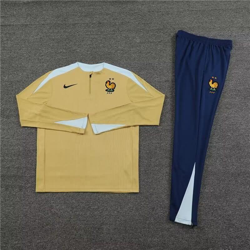 Thailand Quality(AAA) 2024 France Gold Soccer Tracksuit