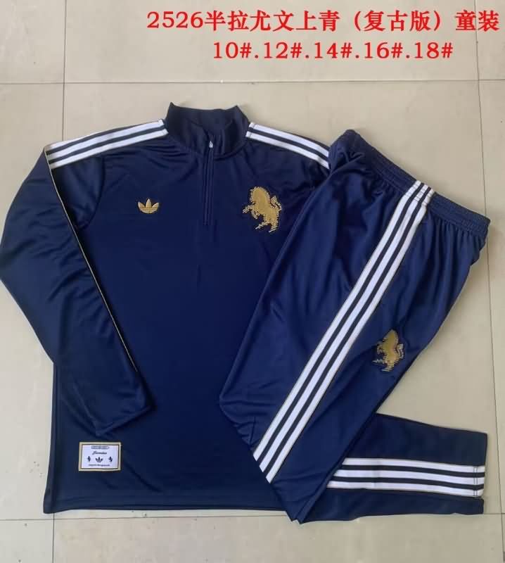 Kids - Thailand Quality(AAA) 24/25 Juventus Dark Blue Soccer Tracksuit 05