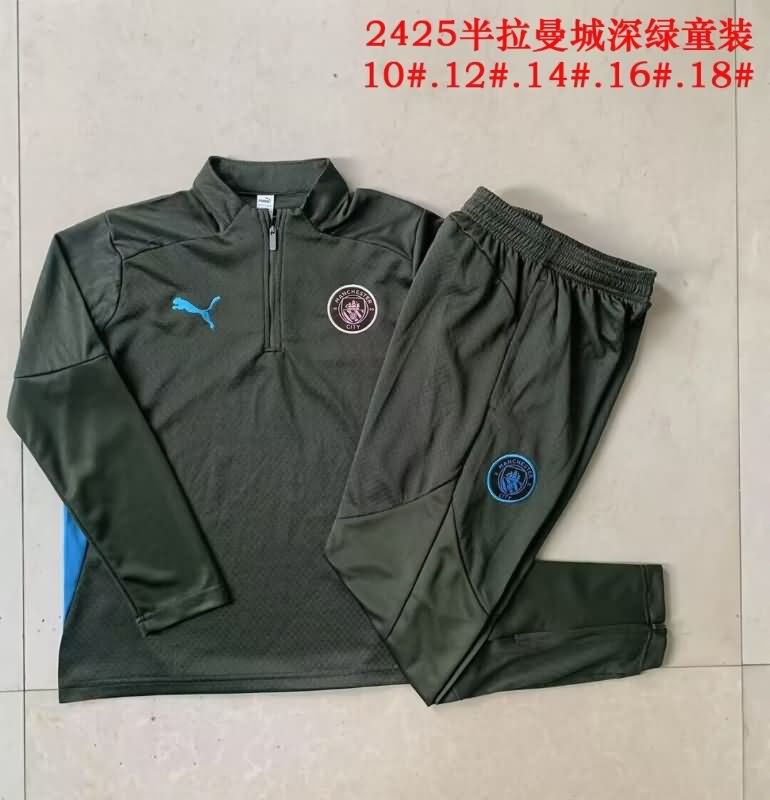 Kids - Thailand Quality(AAA) 24/25 Manchester City Green Soccer Tracksuit 03
