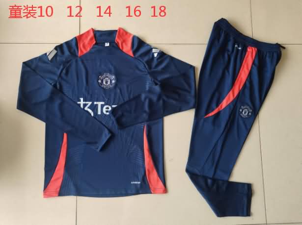 Kids - Thailand Quality(AAA) 24/25 Manchester United Dark Blue Soccer Tracksuit 02