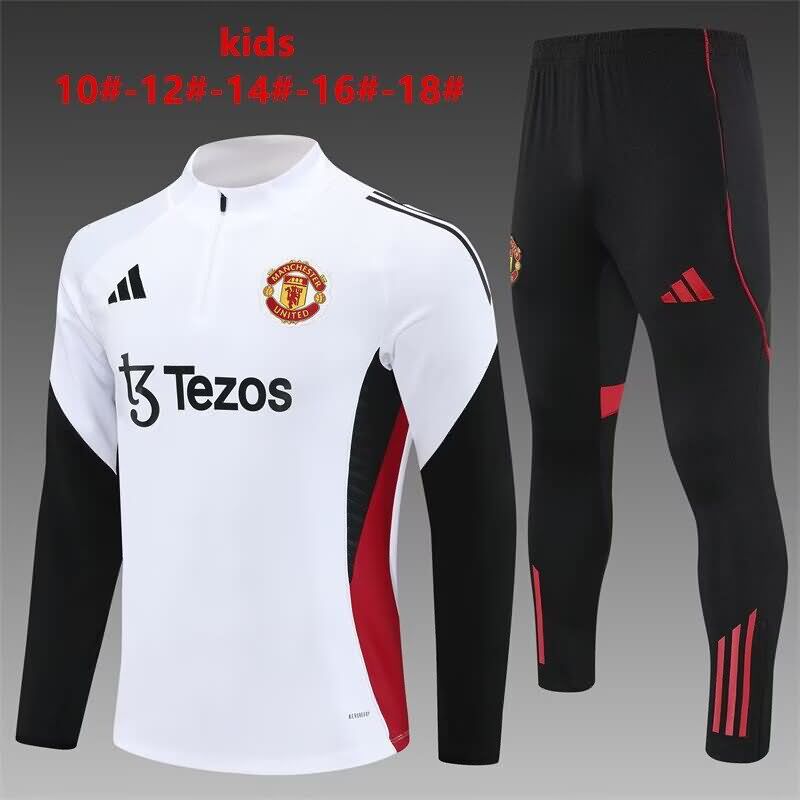 Kids - Thailand Quality(AAA) 24/25 Manchester United White Soccer Tracksuit 02