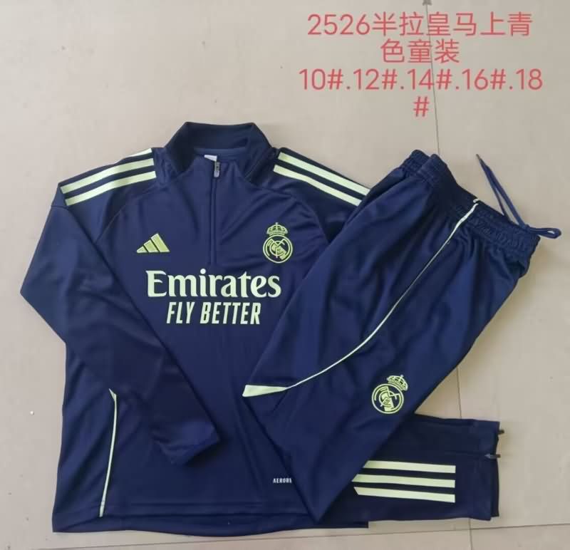 Kids - Thailand Quality(AAA) 24/25 Real Madrid Dark Blue Soccer Tracksuit 05