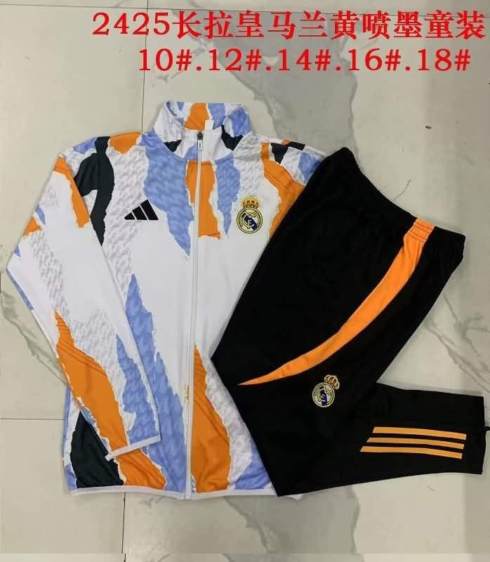 Kids - Thailand Quality(AAA) 24/25 Real Madrid White Soccer Tracksuit 02
