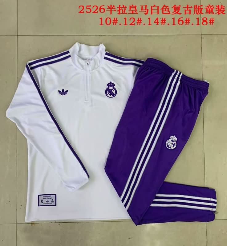 Kids - Thailand Quality(AAA) 24/25 Real Madrid White Soccer Tracksuit 05