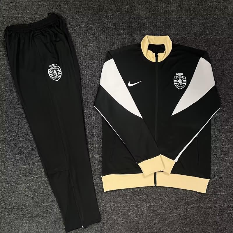Thailand Quality(AAA) 2024 Sporting Lisbon Black Soccer Tracksuit 02