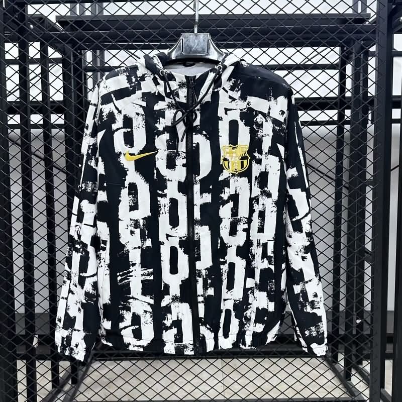 Thailand Quality(AAA) 24/25 Barcelona White Black Soccer Windbreaker
