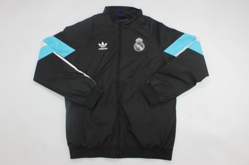 Thailand Quality(AAA) 24/25 Real Madrid Black Soccer Windbreaker