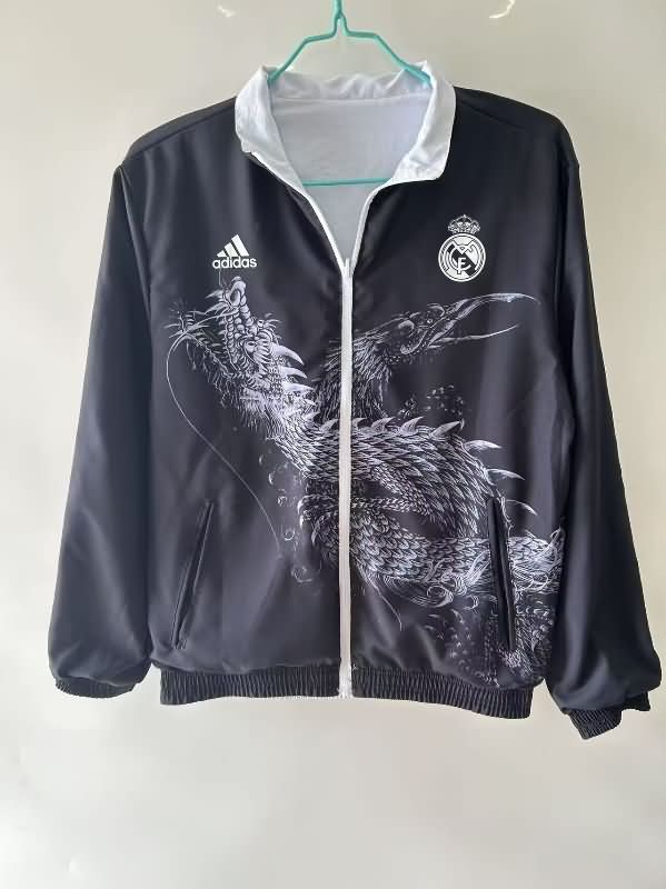 Thailand Quality(AAA) 24/25 Real Madrid Black White Reversible Soccer Windbreaker