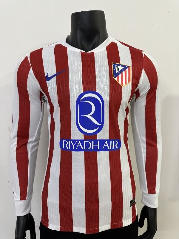 Thailand Quality(AAA) 25/26 Atletico Madrid Home Long Sleeve Soccer Jersey (Player) Leaked