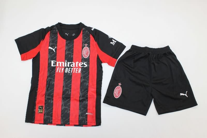25/26 AC Milan Home Kids Soccer Jersey And Shorts