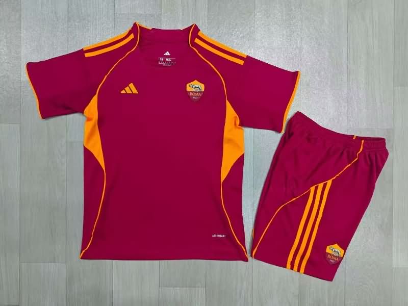 25/26 AS Roma Home Kids Soccer Jersey And Shorts