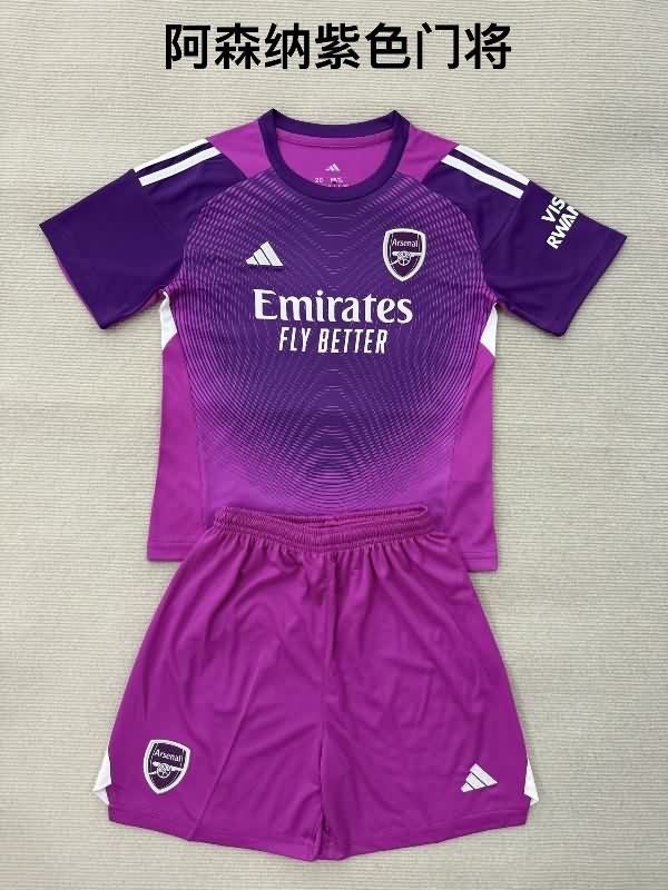 25/26 Arsenal Goalkeeper Purple Kids Soccer Jersey And Shorts