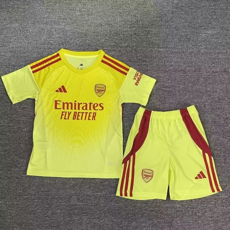 25/26 Arsenal Goalkeeper Yellow Kids Soccer Jersey And Shorts