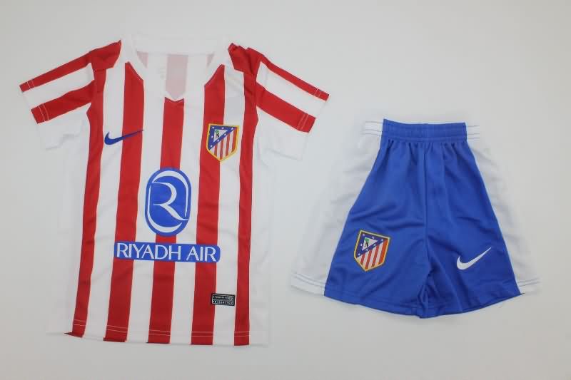 25/26 Atletico Madrid Home Kids Soccer Jersey And Shorts Leaked