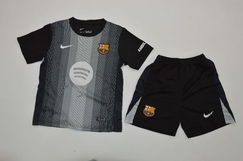25/26 Barcelona Goalkeeper Black Kids Soccer Jersey And Shorts