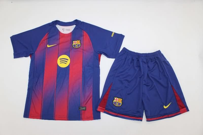 25/26 Barcelona Home Kids Soccer Jersey And Shorts