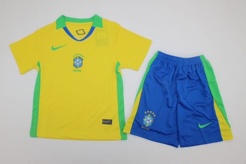 2025 Brazil Home Kids Soccer Jersey And Shorts