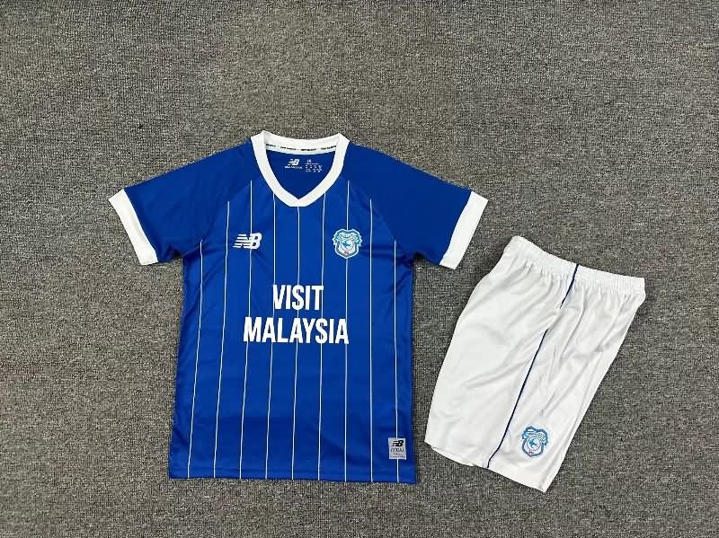 25/26 Cardiff City Home Kids Soccer Jersey And Shorts