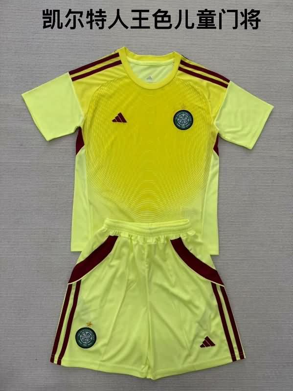 25/26 Celtic Goalkeeper Yellow Kids Soccer Jersey And Shorts