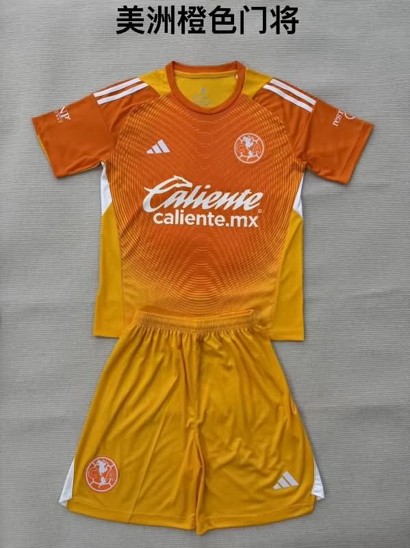 25/26 Club America Goalkeeper Orange Kids Soccer Jersey And Shorts