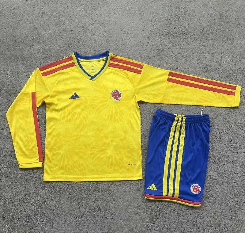 2026 Colombia World Cup Home Long Sleeve Kids Soccer Jersey And Shorts