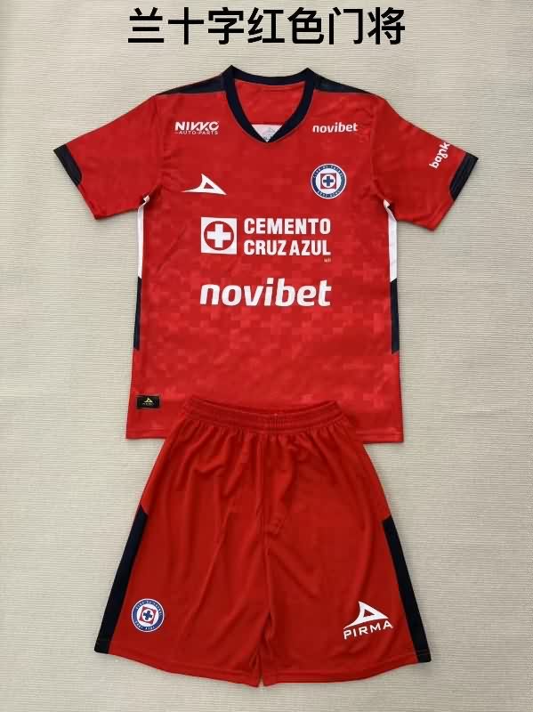 25/26 Cruz Azul Goalkeeper Red Kids Soccer Jersey And Shorts