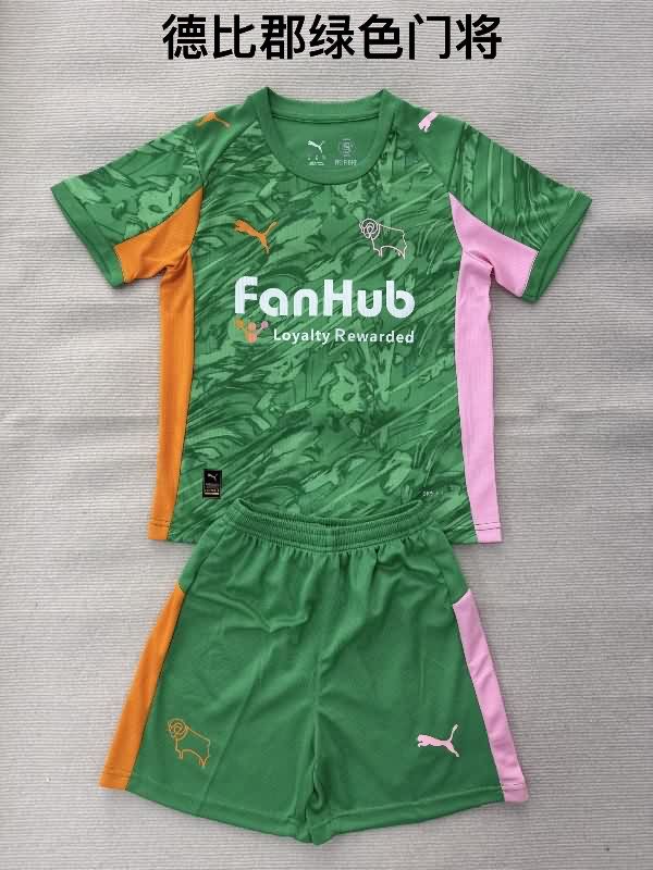 25/26 Derby County Goalkeeper Green Kids Soccer Jersey And Shorts