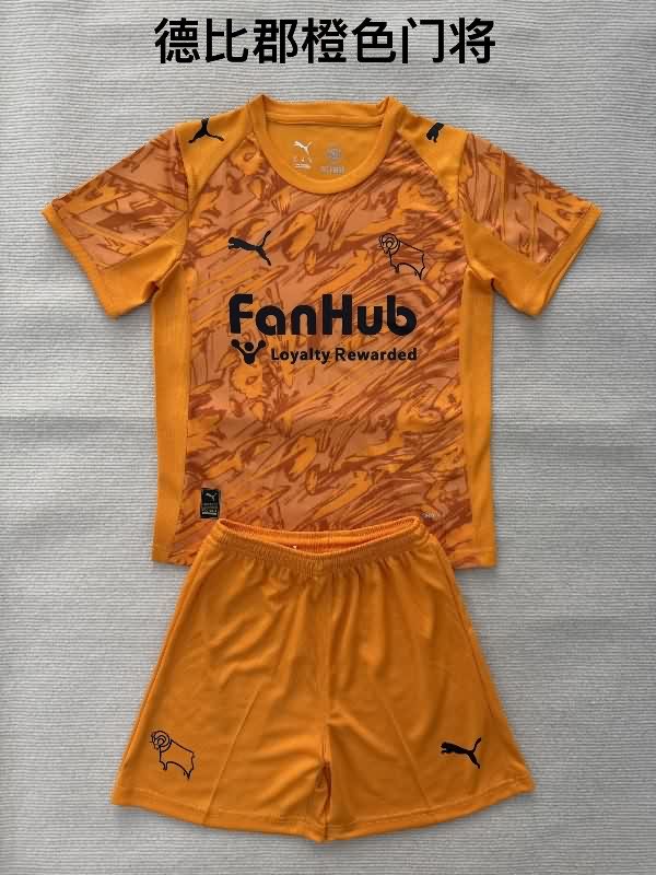 25/26 Derby County Goalkeeper Orange Kids Soccer Jersey And Shorts