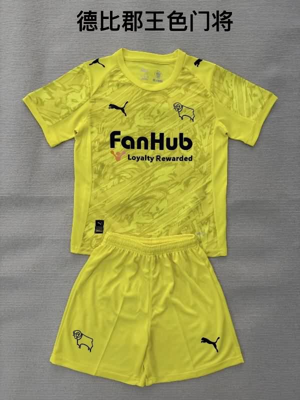25/26 Derby County Goalkeeper Yellow Kids Soccer Jersey And Shorts
