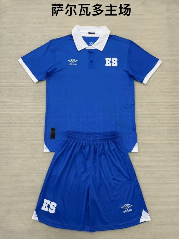 2025 El Salvador Home Kids Soccer Jersey And Shorts