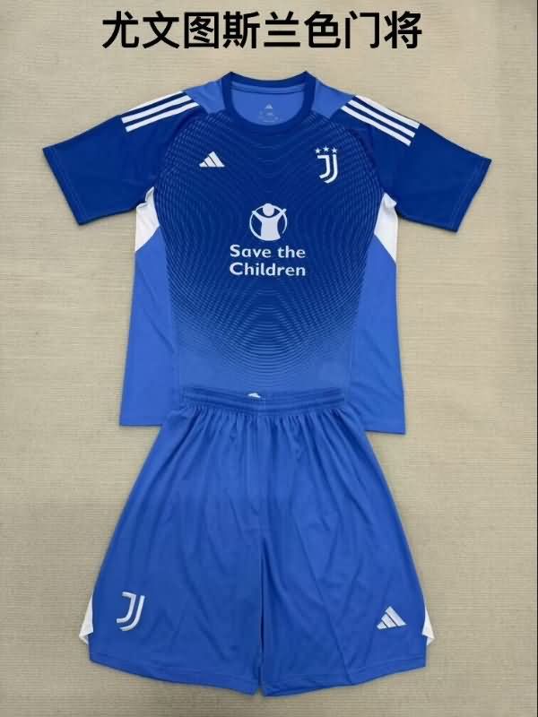 25/26 Juventus Goalkeeper Blue Kids Soccer Jersey And Shorts