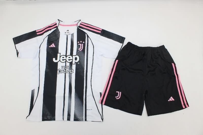 25/26 Juventus Home Kids Soccer Jersey And Shorts