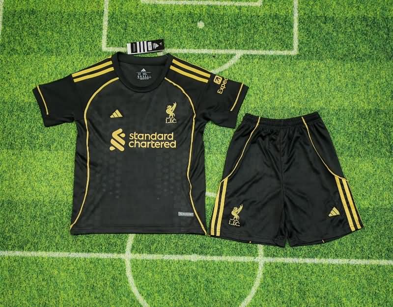 25/26 Liverpool Black Kids Soccer Jersey And Shorts Leaked