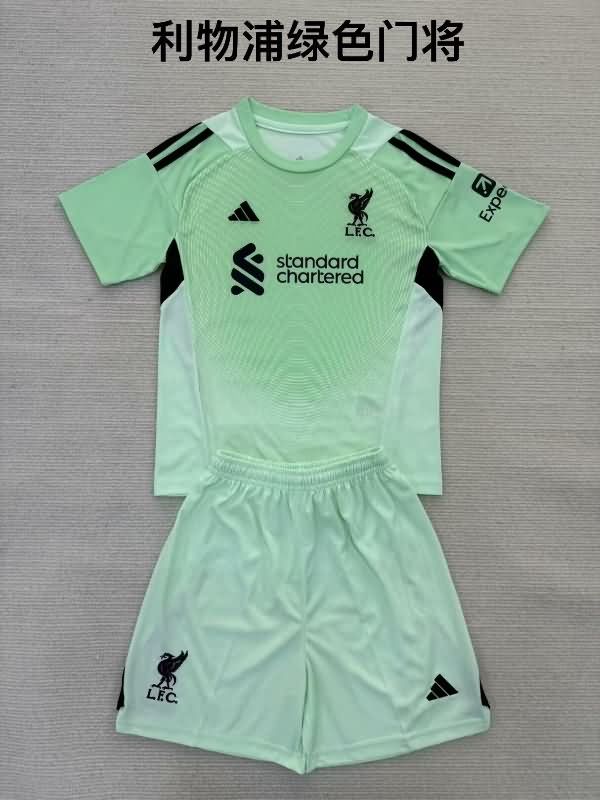 25/26 Liverpool Goalkeeper Green Kids Soccer Jersey And Shorts Leaked