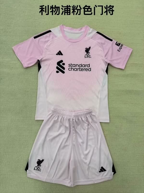 25/26 Liverpool Goalkeeper Pink Kids Soccer Jersey And Shorts Leaked