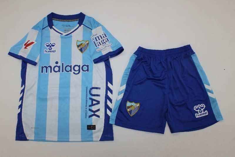 25/26 Malaga Home Kids Soccer Jersey And Shorts
