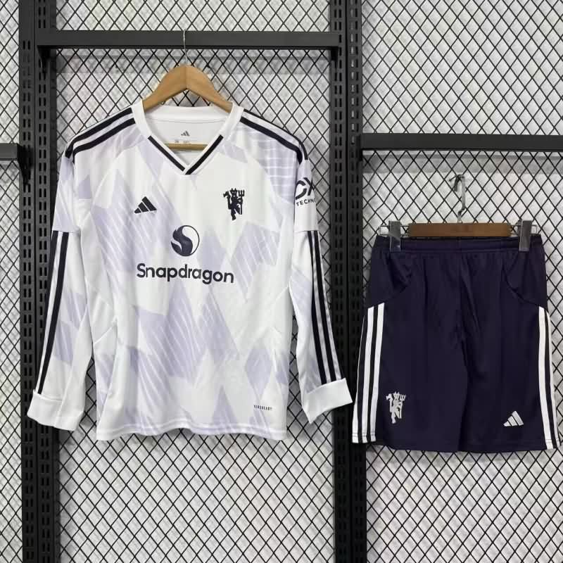 25/26 Manchester United Away Long Sleeve Kids Soccer Jersey And Shorts