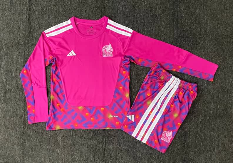 2026 Mexico Goalkeeper Pink Long Sleeve Kids Soccer Jersey And Shorts
