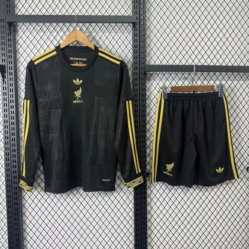 2025 Mexico Gold Cup Black Long Sleeve Kids Soccer Jersey And Shorts
