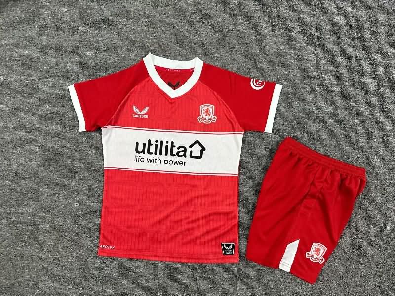 25/26 Middlesbrough Home Kids Soccer Jersey And Shorts